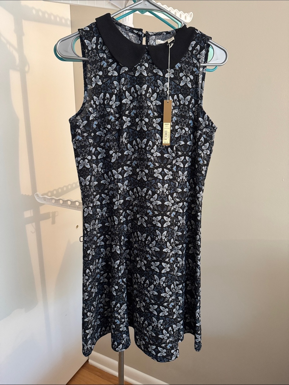 LC Lauren Conrad Black Sleeveless Floral Peter Pan Collar Mini Dress